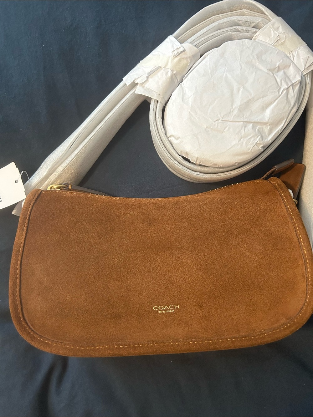 Coach WaverleySuede Shoulder Bag in Warm Brown with Gold Accent